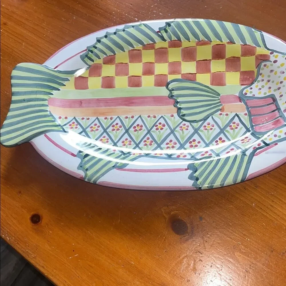 Rare Mackenzie Childs Colorful Fish-Shaped Ceramic Platter 19” Vintage - Picture 3 of 6